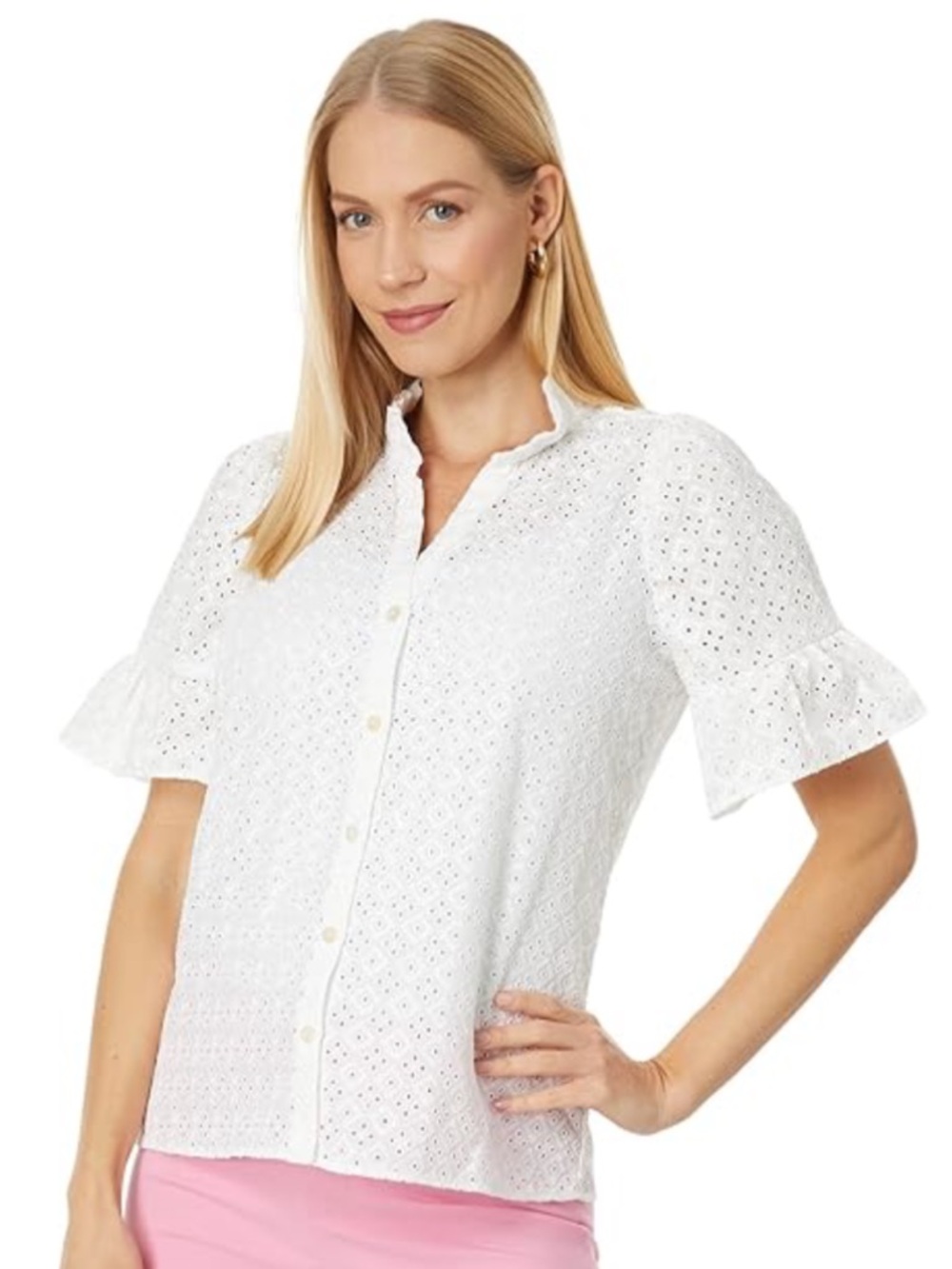 NWOT Lilly Pulitzer Calynn Eyelet Button-Down -Resort White/Ditsy Diamond Eyelet